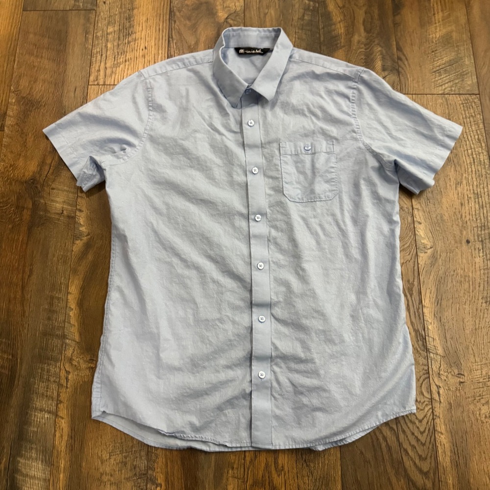 Travis Mathew Mens Light Blue Short Sleeve Button Down Shirt Large Casual Golf